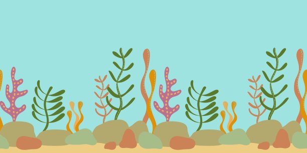 无缝图案的水下世界，景观用海藻。图片下载