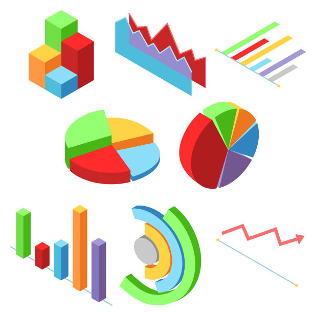 等距图图表条饼元素插图图片下载