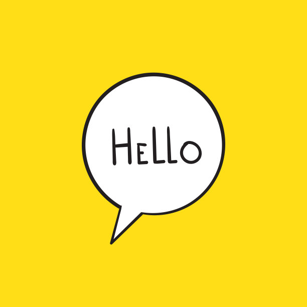 嗨,你好。横幅，演讲气泡，海报和贴纸概念与文本Hello孤立的背景涂鸦手绘风格图片下载