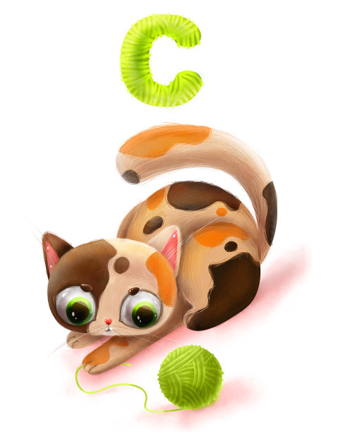 卡通可爱的猫与字母5k素材图片