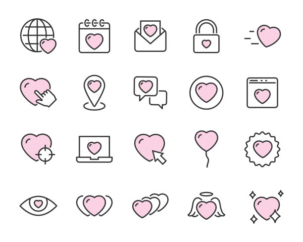 一套心形图标，爱，情人节，关系，浪漫图片下载