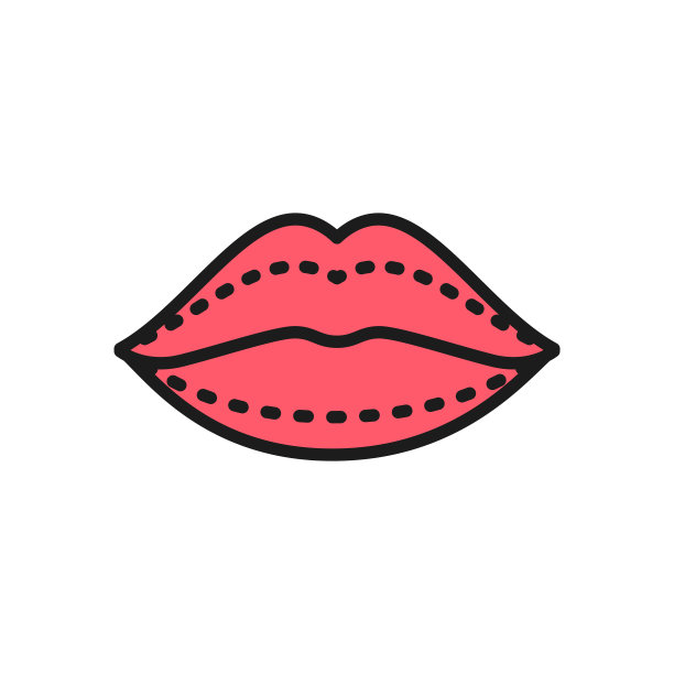 丰唇，注射透明质酸，整形手术平色线图标。图片下载