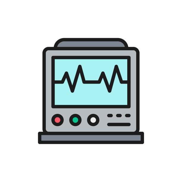 心电图机配脉搏、ICU监护仪、心电图平彩色线图标。图片下载