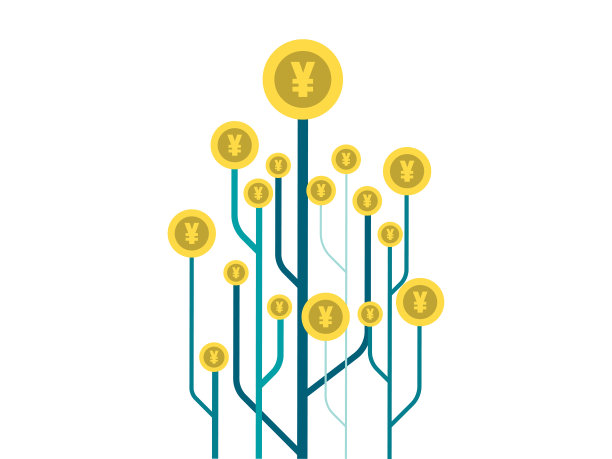 金币与元符号生长树，矢量插图图片下载