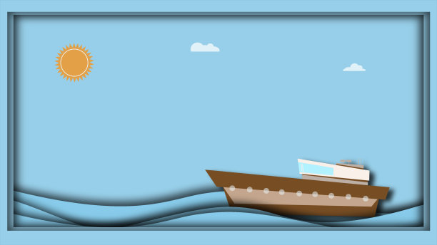 纸船在海浪中遨游，折纸玩具船，纸船在海洋中漂浮着美丽的海洋风景，天空中有云。图片下载