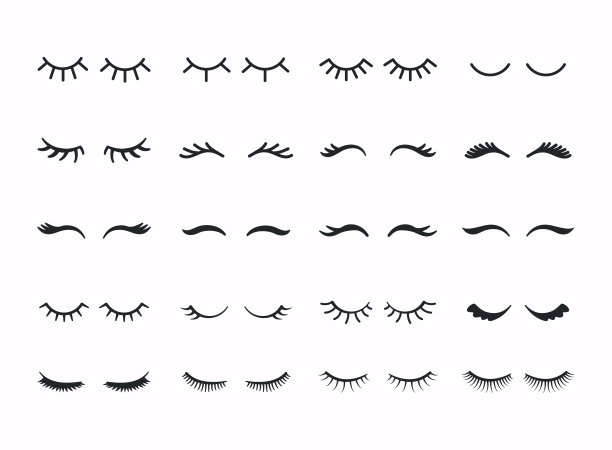 向量的睫毛。睫毛膏的脸化妆。女人美闭上眼睛。不同类型的睫毛。图片下载