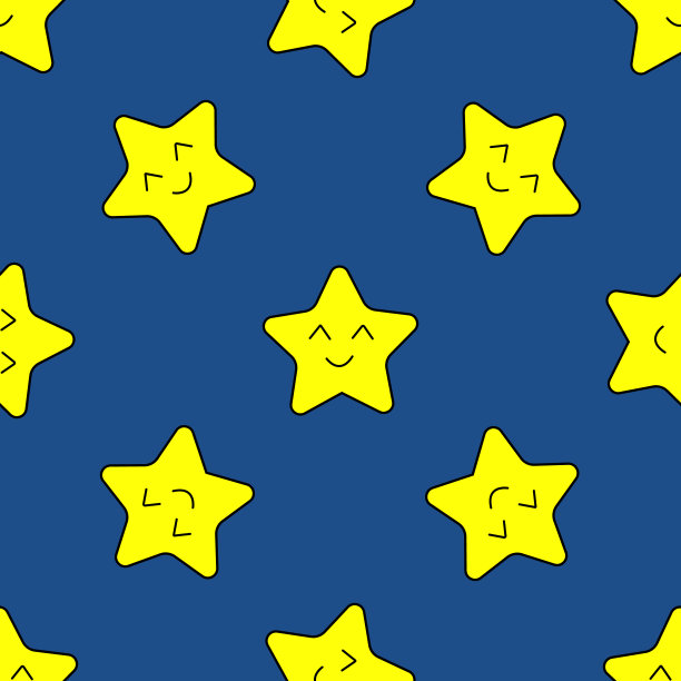 可爱的无缝图案与可爱的明星角色。适合儿童，婴儿纺织品。晚安的设计。卧室，床单，壁纸图片下载