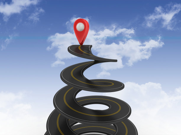 螺旋路与GPS标记的天空- 3D渲染图片下载