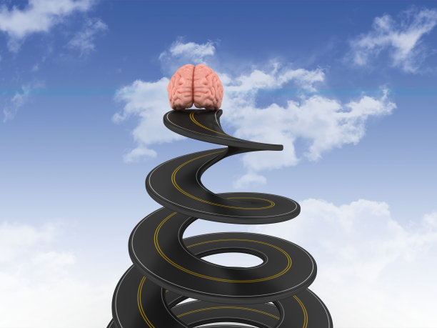 螺旋路与大脑在天空- 3D渲染图片下载