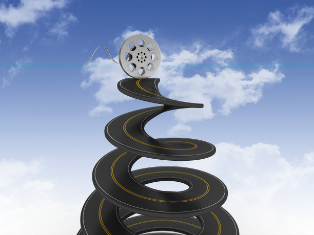 螺旋路与电影卷轴上的天空- 3D渲染图片下载