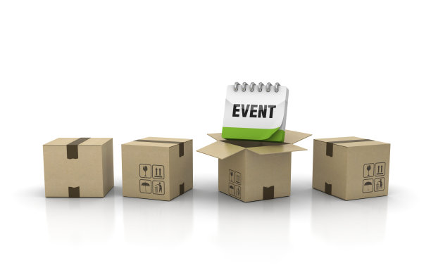 纸板盒与事件日历- 3D渲染图片下载