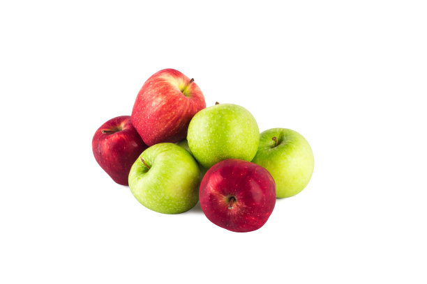 鲜绿苹果和成熟红苹果在白色背景水果上分离的农用食品图片下载