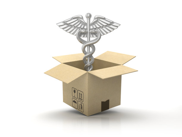 带有Caduceus符号的纸板盒- 3D渲染图片下载