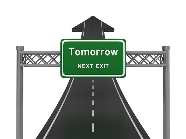 公路箭头与明天高速公路标志- 3D渲染图片下载