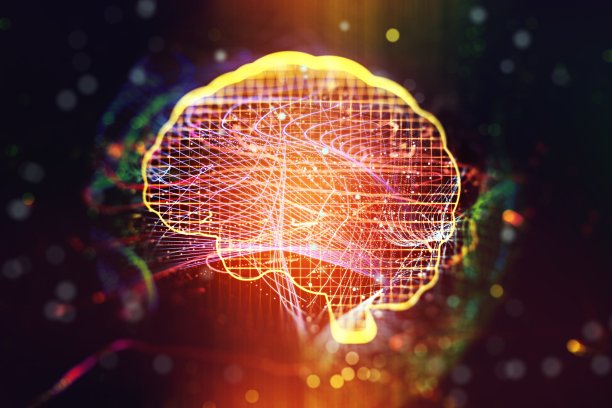 人脑数字创意插图在黑暗的背景。人工智能和机器学习概念，3D渲染图片下载