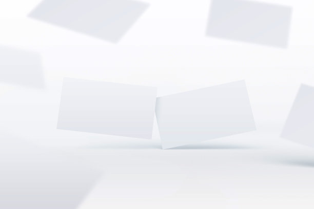 空白的名片在空中翱翔，孤立在白色上。为平面设计师演示和作品集的模型模板。3 d渲染。图片下载