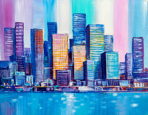 城市摩天大楼的抽象画。图片下载