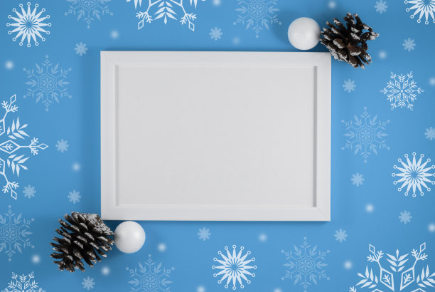 圣诞或新年假日作文。相框和圣诞舞会的时尚背景。前视图。平躺图片下载