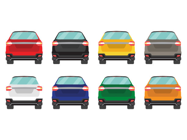在白色背景，插图向量上的后车前视图的设置图片下载