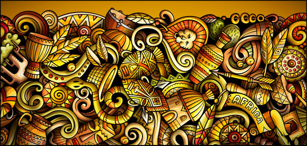 非洲手绘涂鸦横幅。卡通详细的传单。图片下载