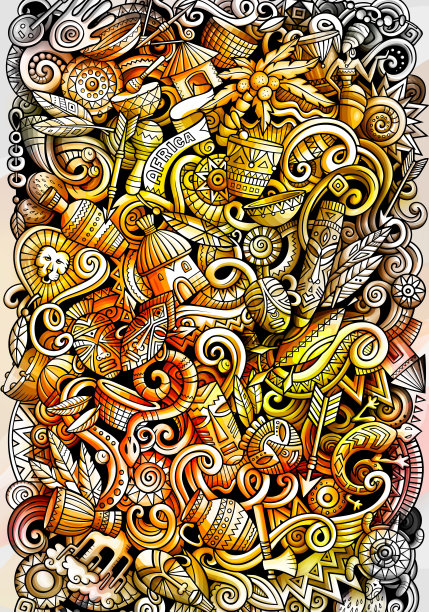 非洲手绘涂鸦横幅。卡通详细的传单。图片下载