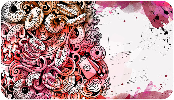 甜甜圈手绘涂鸦横幅。卡通详细的插图。图片下载