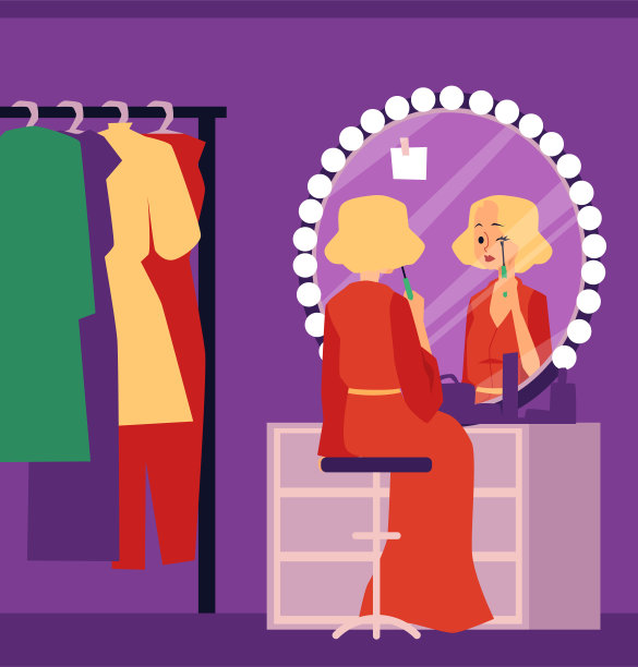 剧场女演员在化妆间里化妆，坐在梳妆镜旁图片下载