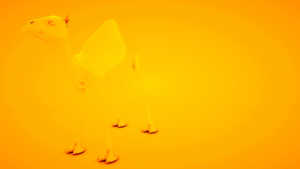 橙色背景上的骆驼。最小的理念概念，3d插图图片下载