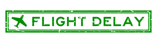 垃圾绿色航班延误字与飞机图标方形橡胶印章印章在白色背景图片下载