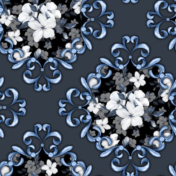 卷曲花卉无缝图案图片下载