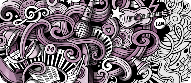 音乐手绘涂鸦横幅。卡通详细的插图。图片下载