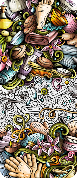 按摩手绘涂鸦横幅。卡通详细的插图。图片下载