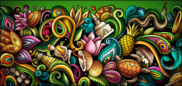 印度手绘涂鸦横幅。卡通详细的传单。图片下载