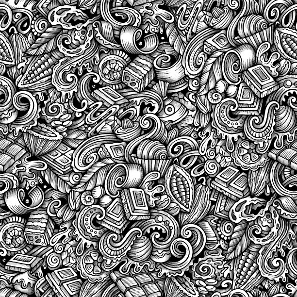 巧克力矢量手绘涂鸦无缝模式。图片下载