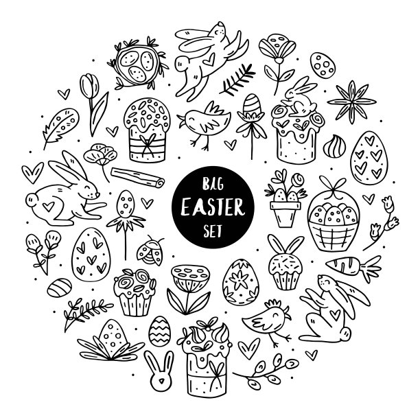 复活节元素涂鸦手绘矢量大元素集图片下载