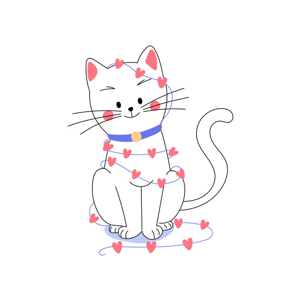 可爱可爱可爱的小白猫带着小小的心，庆祝情人节图片下载