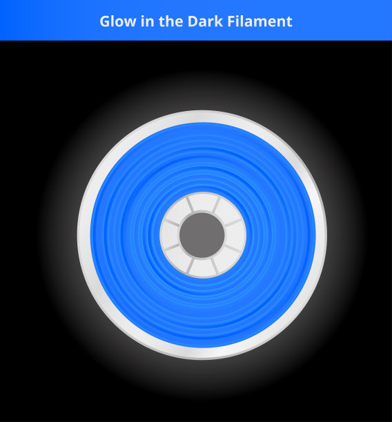 蓝色辉光在黑暗的灯丝矢量插图为3D打印受伤在线轴上。图标是在一个黑暗的背景。图片下载