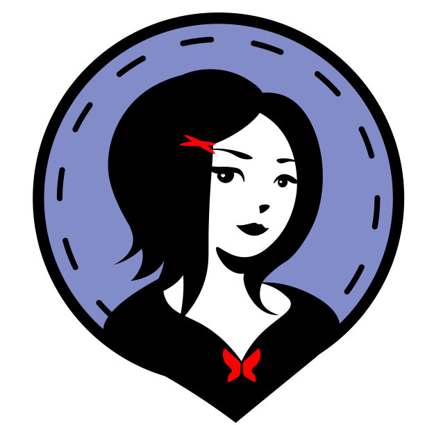 可爱的短发女孩，蓝色的斑块上有黑色的虚线图片下载