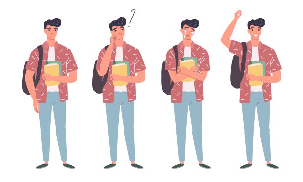 年轻人穿着休闲装，背着背包和书。图片下载