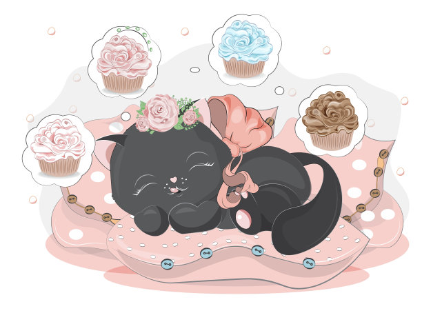 枕头上的猫梦想着纸杯蛋糕图片下载