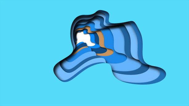 3D抽象蓝色背景与剪纸形状。矢量插图剪纸风格。名片，演示文稿，传单或海报的布局。素材图片