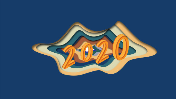 纸质风格的2020年新年彩色横幅，适用于您的季节性节日宣传单、问候语和邀请函、圣诞主题祝贺和卡片。插图。素材图片