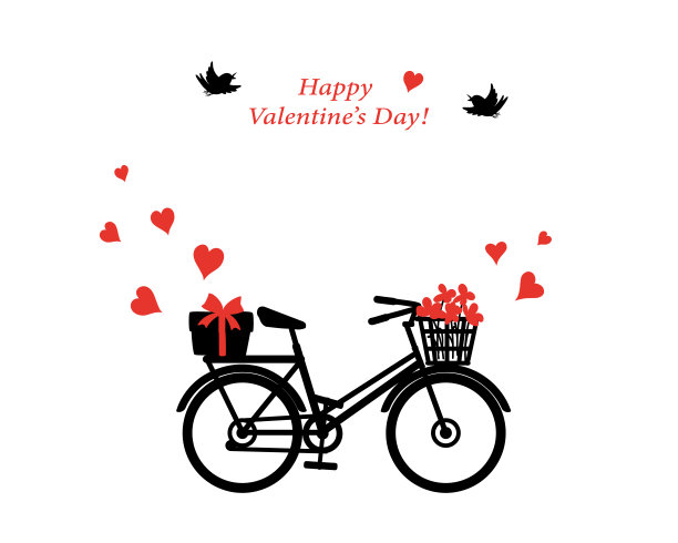 自行车与礼物和红花图片下载