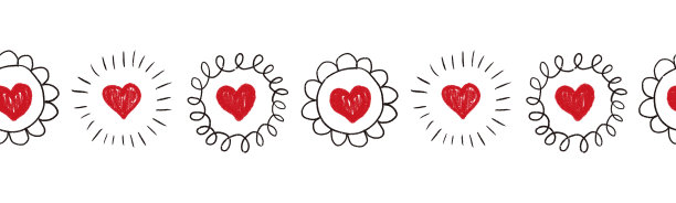 无缝的心。重复涂鸦心形图案。白色背景上的黑色涂鸦圈。情人节重复设计。素描潦草的心。用于旗帜，装饰，丝带图片下载