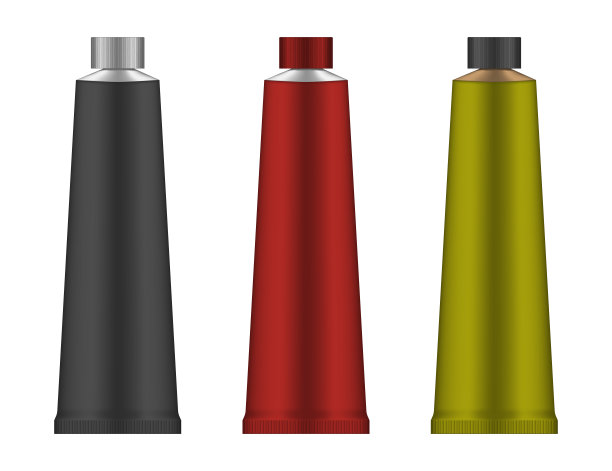 金属挤压管封装，真实的矢量模型。空白柔性铝容器隔离在白色背景，模型。颜色设置。容易上色图片下载