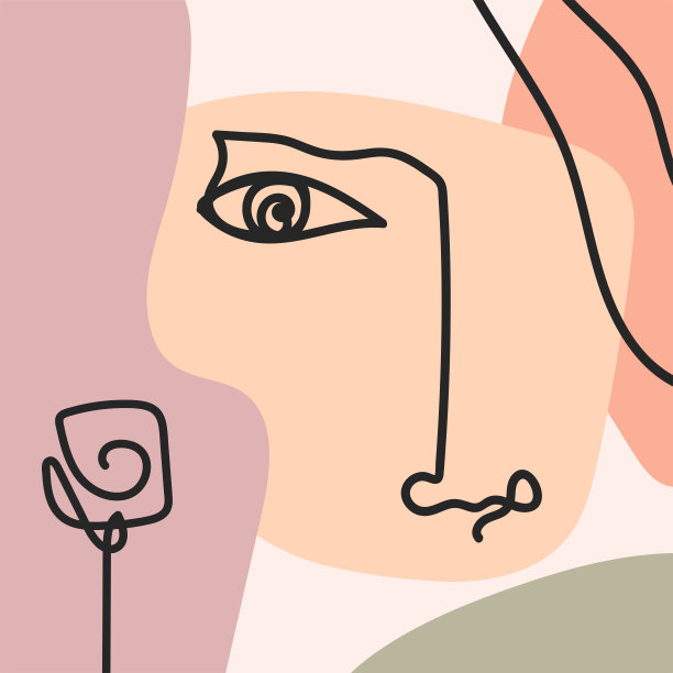 时尚的抽象拼贴与素描的人脸和玫瑰。现代向量插图。图片下载