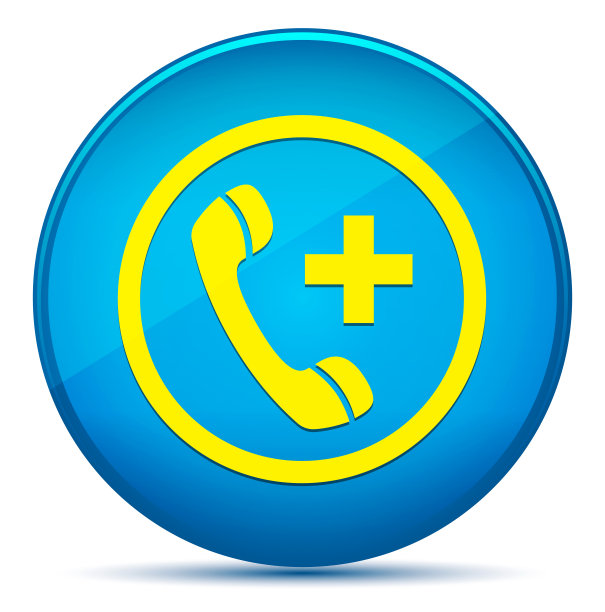 紧急呼叫图标现代扁青蓝圆形按钮图片下载