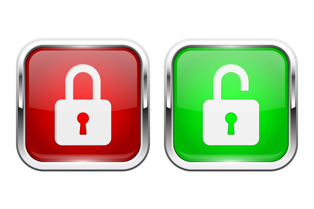 锁定和解锁按钮。玻璃3d图标与铬框图片下载
