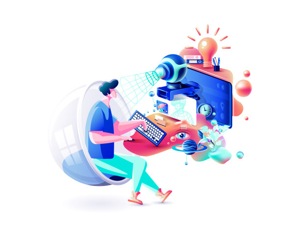 人远程通信在线视频聊天培训远程学习互联网网络摄像头会议采访陈述自由职业者坐在电脑前图片下载