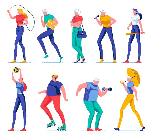 拿着跳绳的女人，跑着的快递员。图片下载